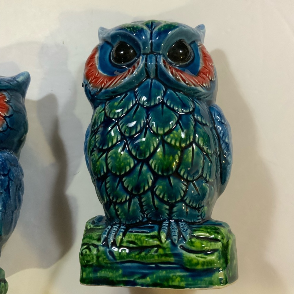 Vintage Tilso Owl Figurines Set 2 Hand Painted on Branch Blue Japan #38 - Picture 6 of 9